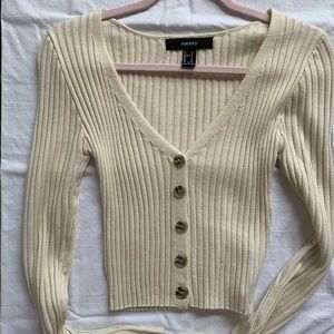 Cropped button up cardigan v neck